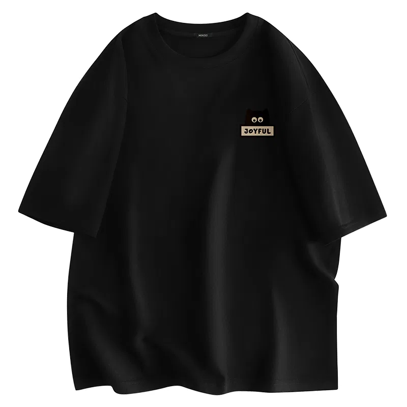 Детский комплект футболок Dazed Cat Chest Logo MINISO, Черный + Пальмово-Зеленый — фото 3