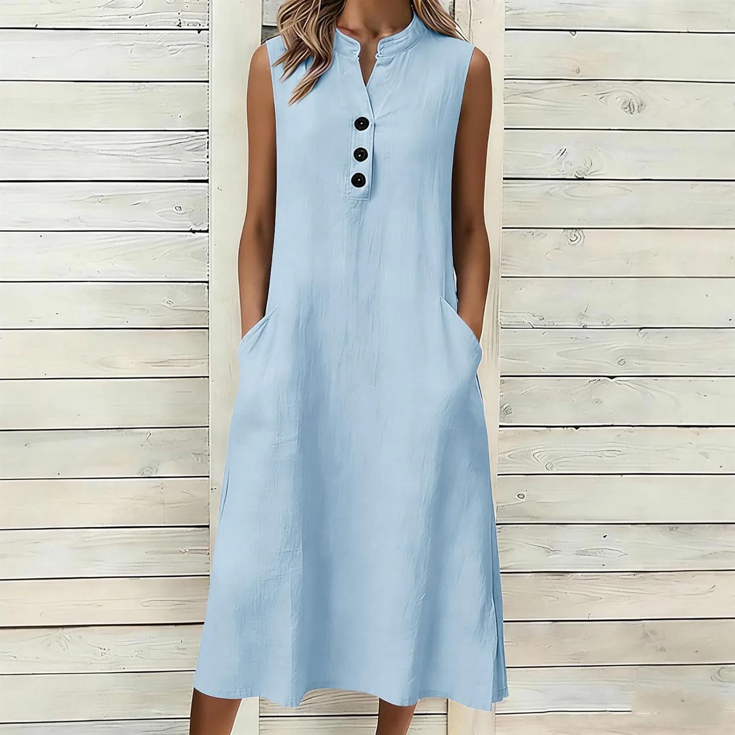Женское летнее сарафан с V-образным вырезом, Light Blue — фото 2