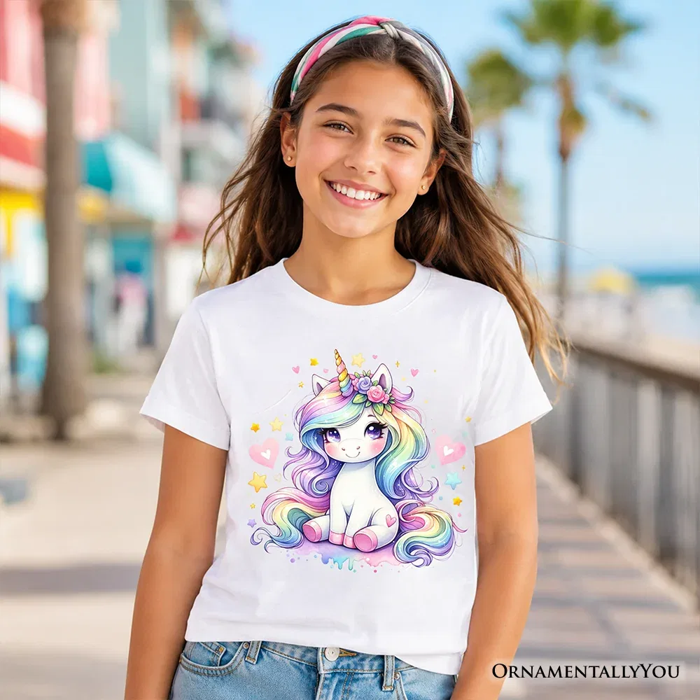 Детская футболка для девочек с принтом Rainbow Unicorn OrnamentallyYou, Violet — фото 2