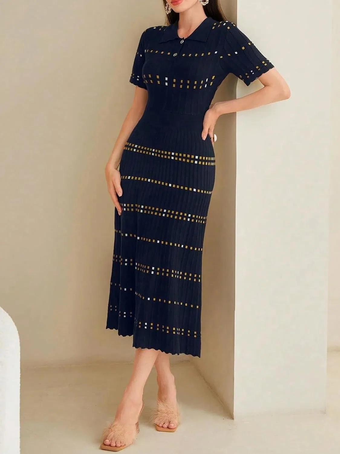 Женское элегантное платье с геометрическим узором, Royal Blue — фото 3