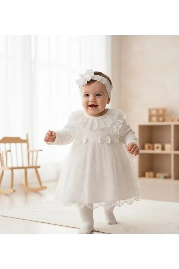 Детское платье для девочек кружевное Miniborn, White — фото 2