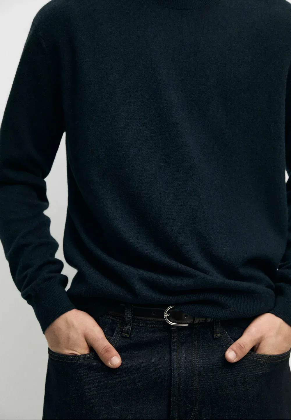 Свитер-Джемпер из 100% кашемира в рубчик Massimo Dutti, Mottled Dark Blue — фото 4
