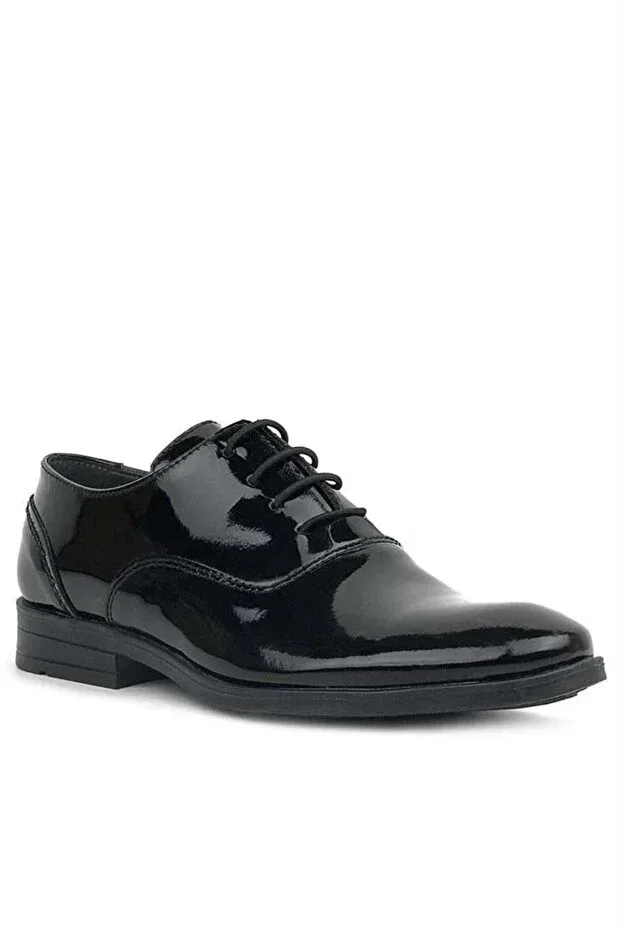 Детские классические туфли для мальчиков с коротким каблуком Smokin black patent leather lace-up Rakerplus, Black — фото 3