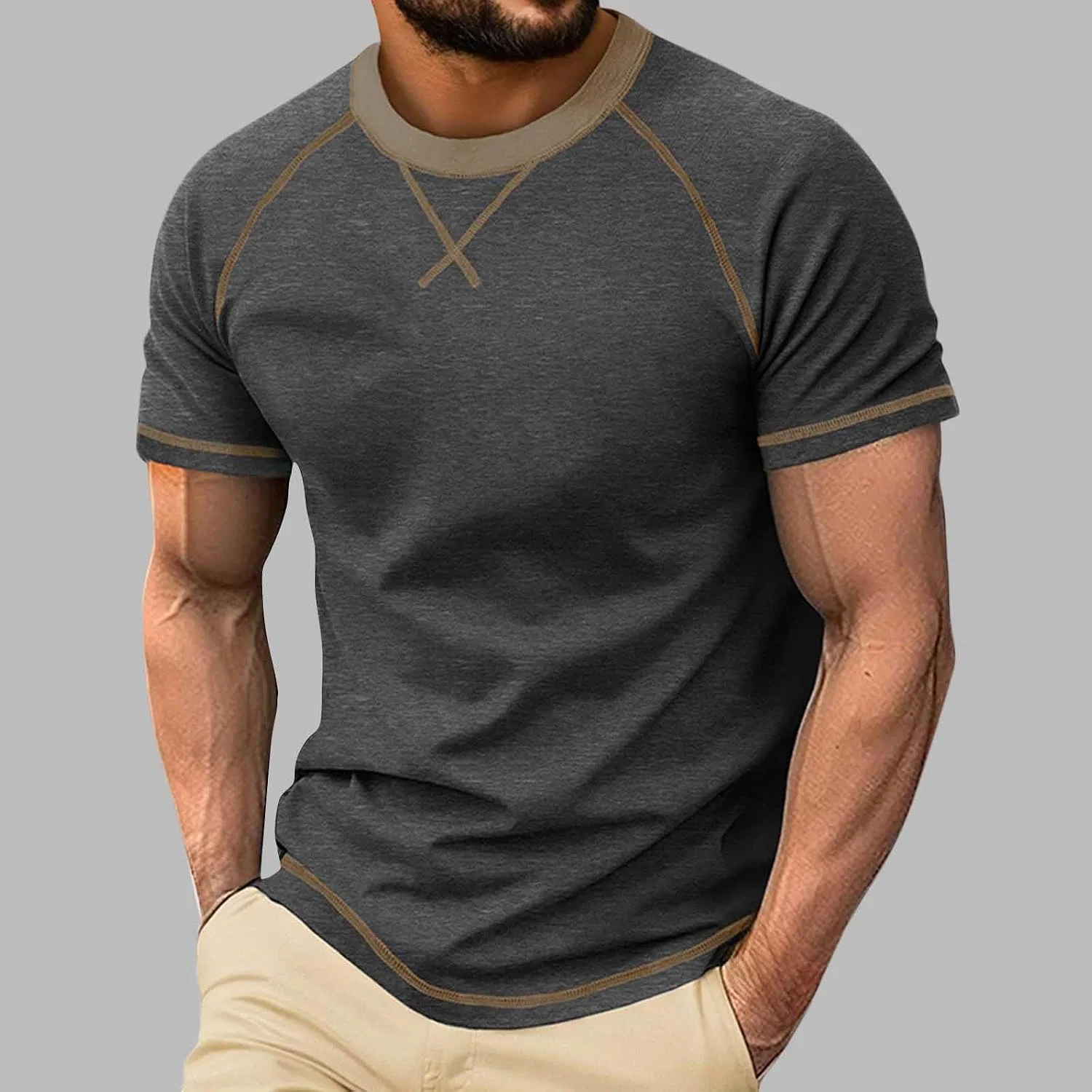 Мужская спортивная футболка с круглым вырезом Athletic Running Casual, Dark Gray — фото 2