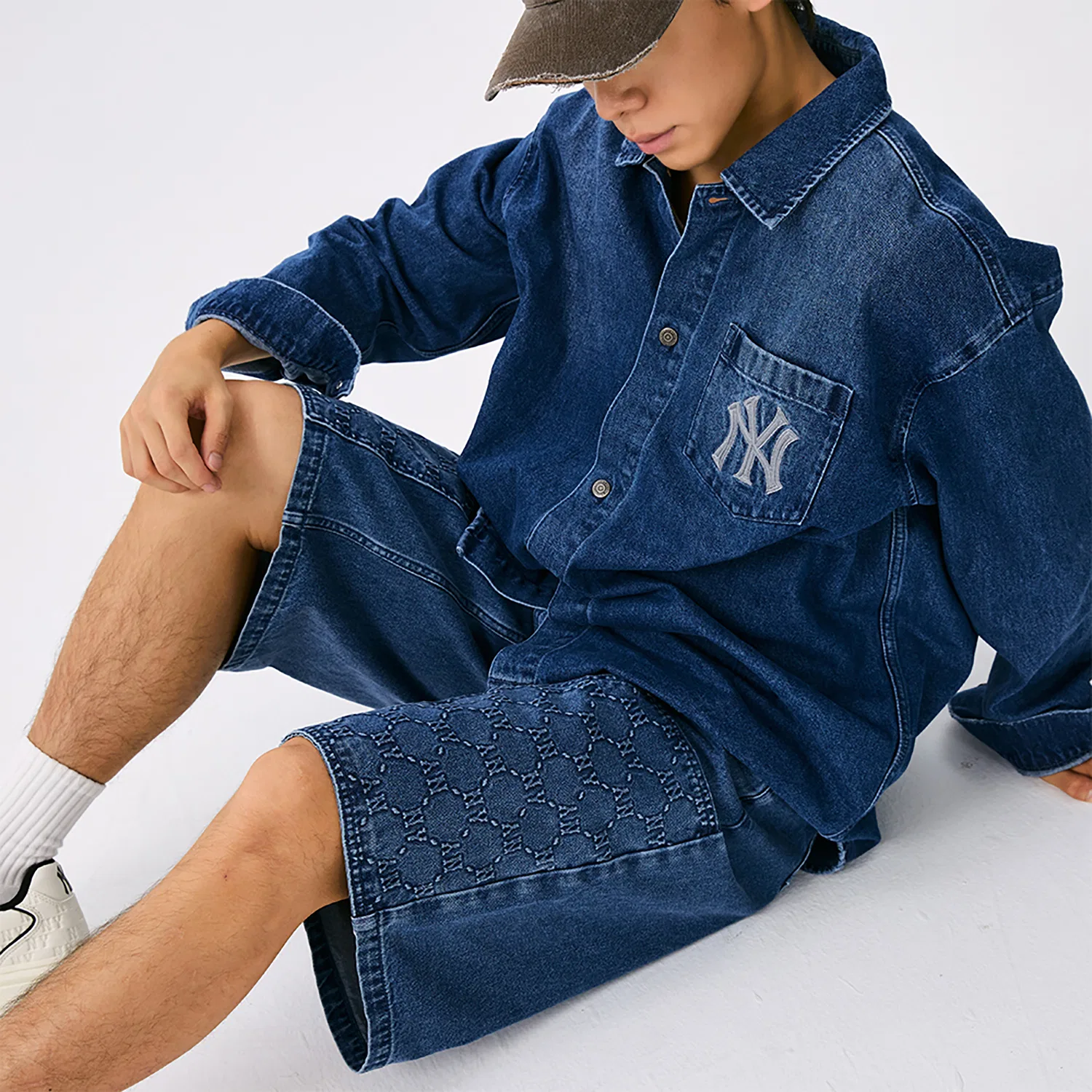 Детская джинсовая рубашка с длинным рукавом MLB New York Yankees Basic Collection 25FW, Indigo — фото 4
