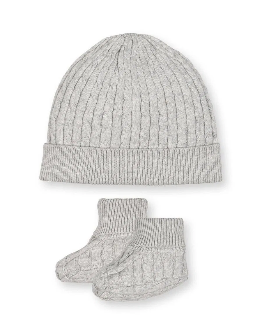 Комплект из шапки и пинеток из органического хлопка Hope & Henry, Light Gray Heather Cable