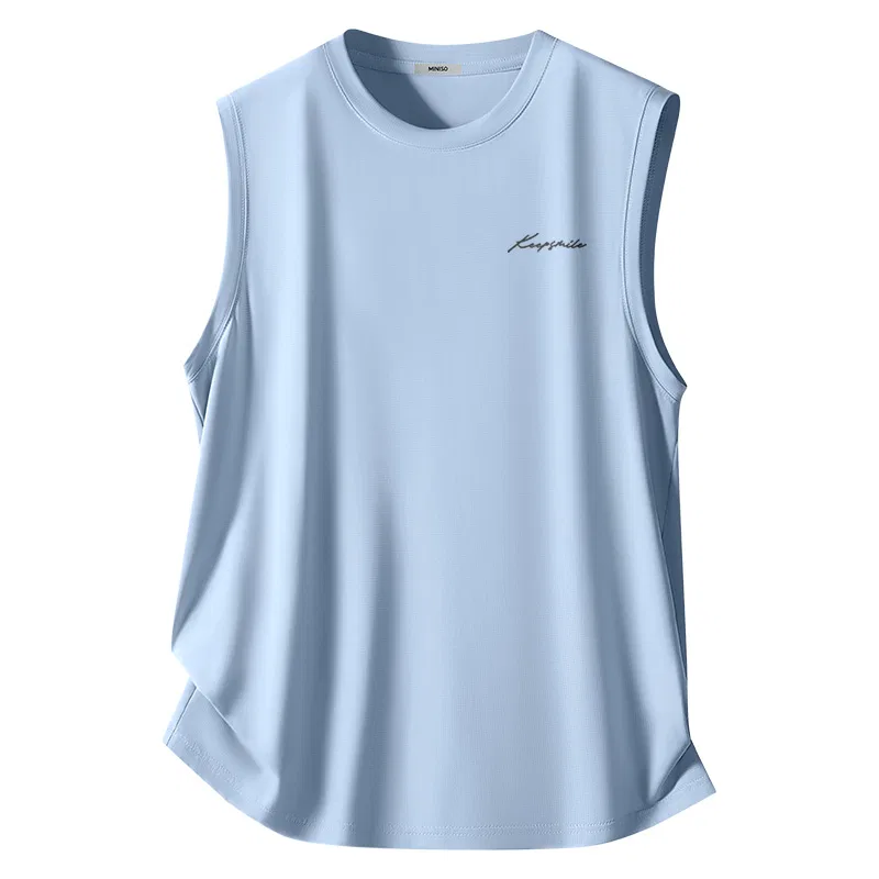 Детский топ-майка с принтом Ice Silk Mesh Glacier Blue (Black and White Smiling Face Chest Logo) MINISO, Glacier Blue (Black and White Smiling Face Chest Logo)