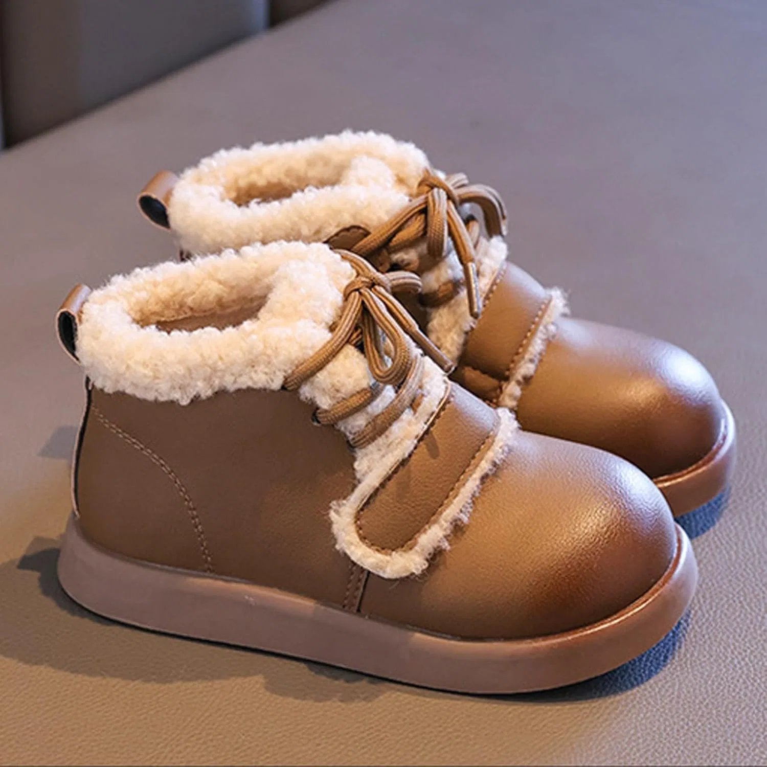 Детские зимние сапоги для девочек с блестками, Khaki — фото 2
