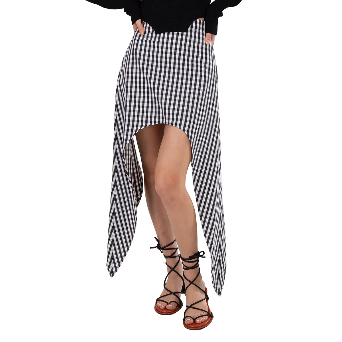Юбка мини в клетку с шарфом-завязкой Burberry, Black