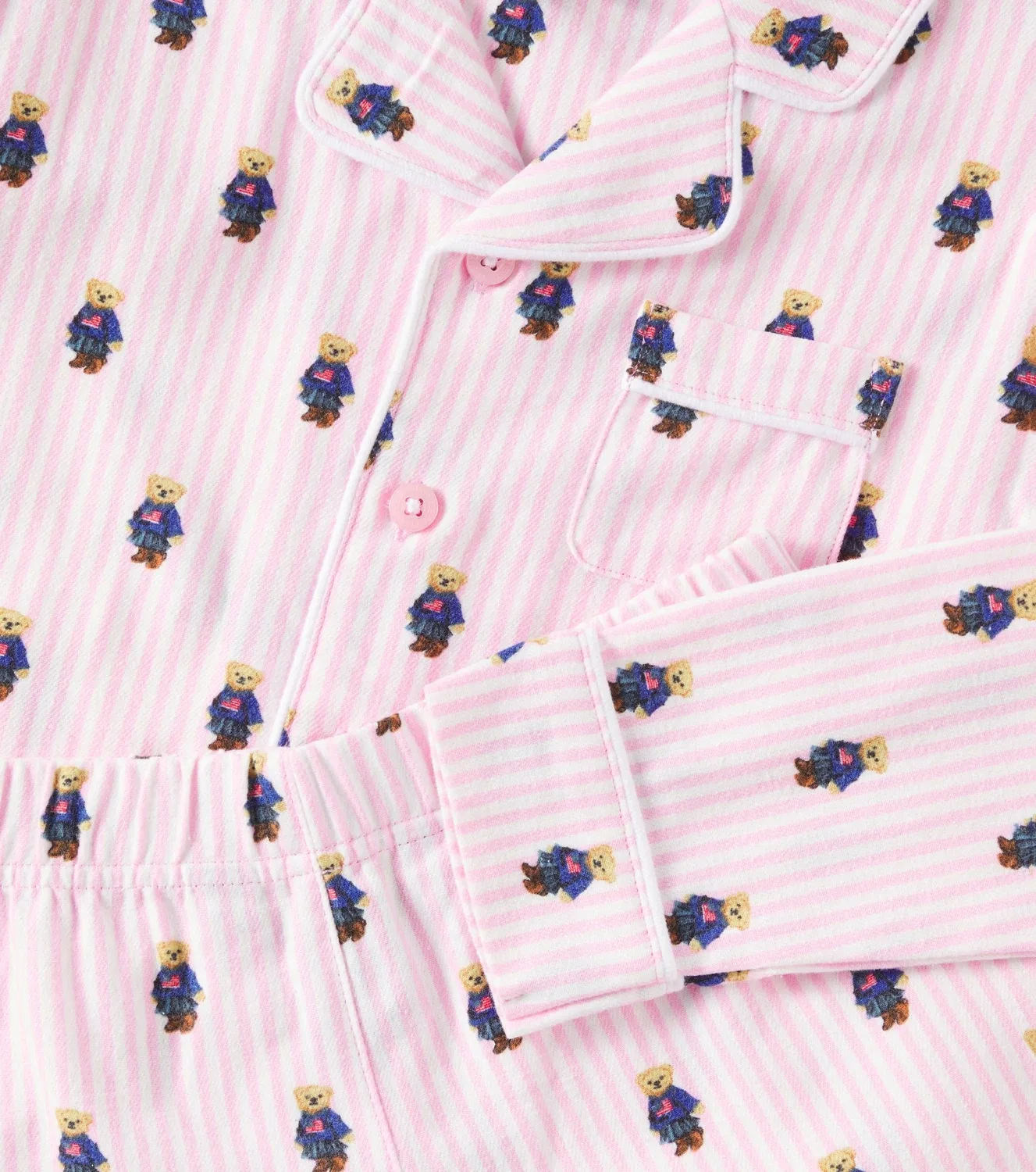 Комплект пижам из хлопковой фланели с длинным рукавом Polo Ralph Lauren Kids, розовый — фото 3