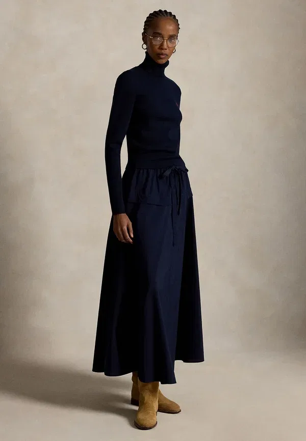 Юбка хлопковая A-line, Cotton canvas a-line skirt, Polo Ralph Lauren, Hunter темно-синий — фото 2