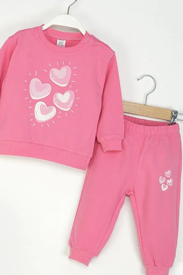 Детский комплект для девочек с принтом Heart Tracksuit Set Dmb Boys & Girls, Fuchsia — фото 3