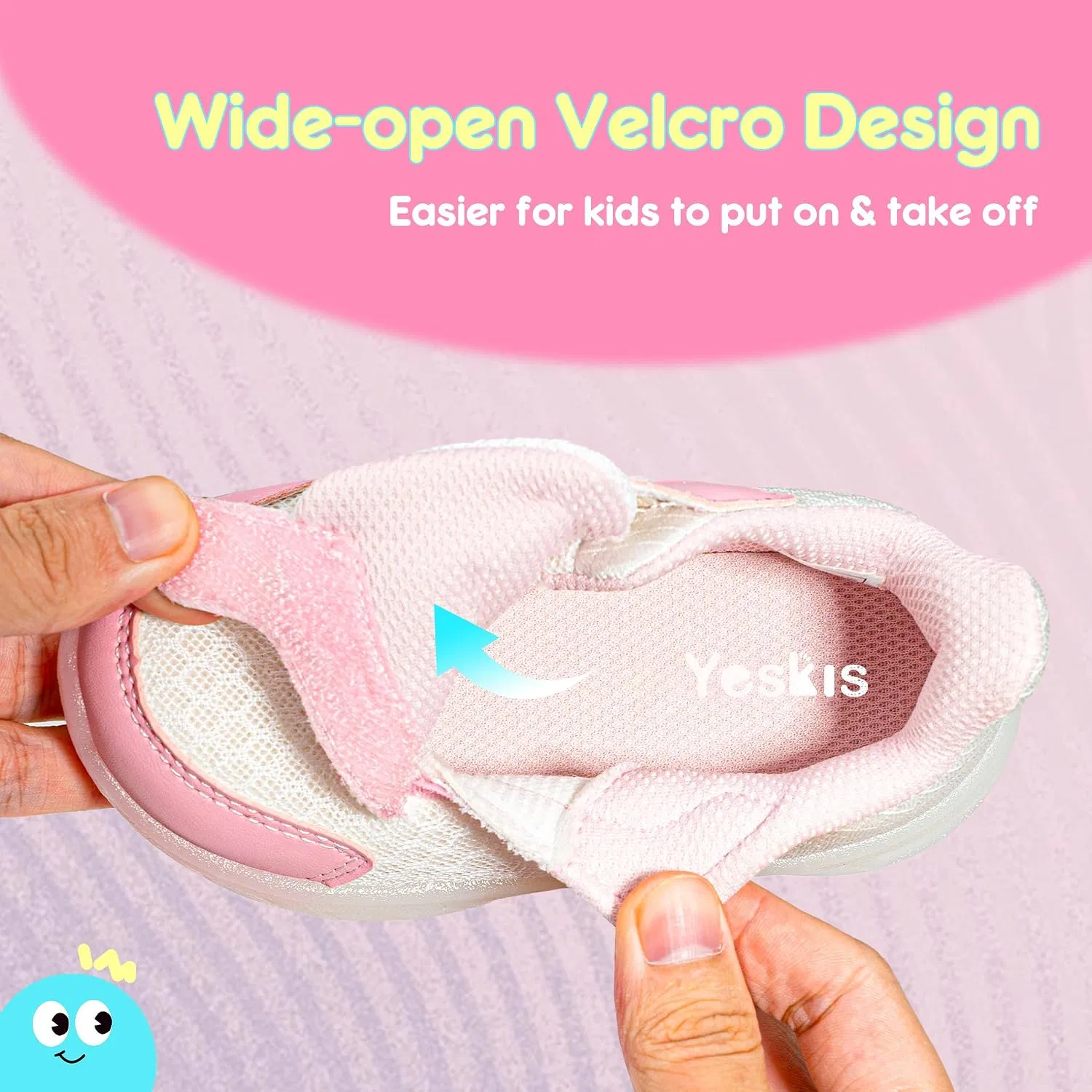 Детские кроссовки для девочек со светящейся подошвой YESKIS, White Pink Toddler Light Up Shoes Girls — фото 3