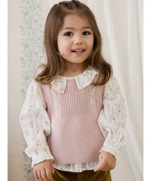 Детский свитер с цветочной вышивкой Sweetpea Marle Abbie Flower JAMIE KAY, Розовый — фото 2