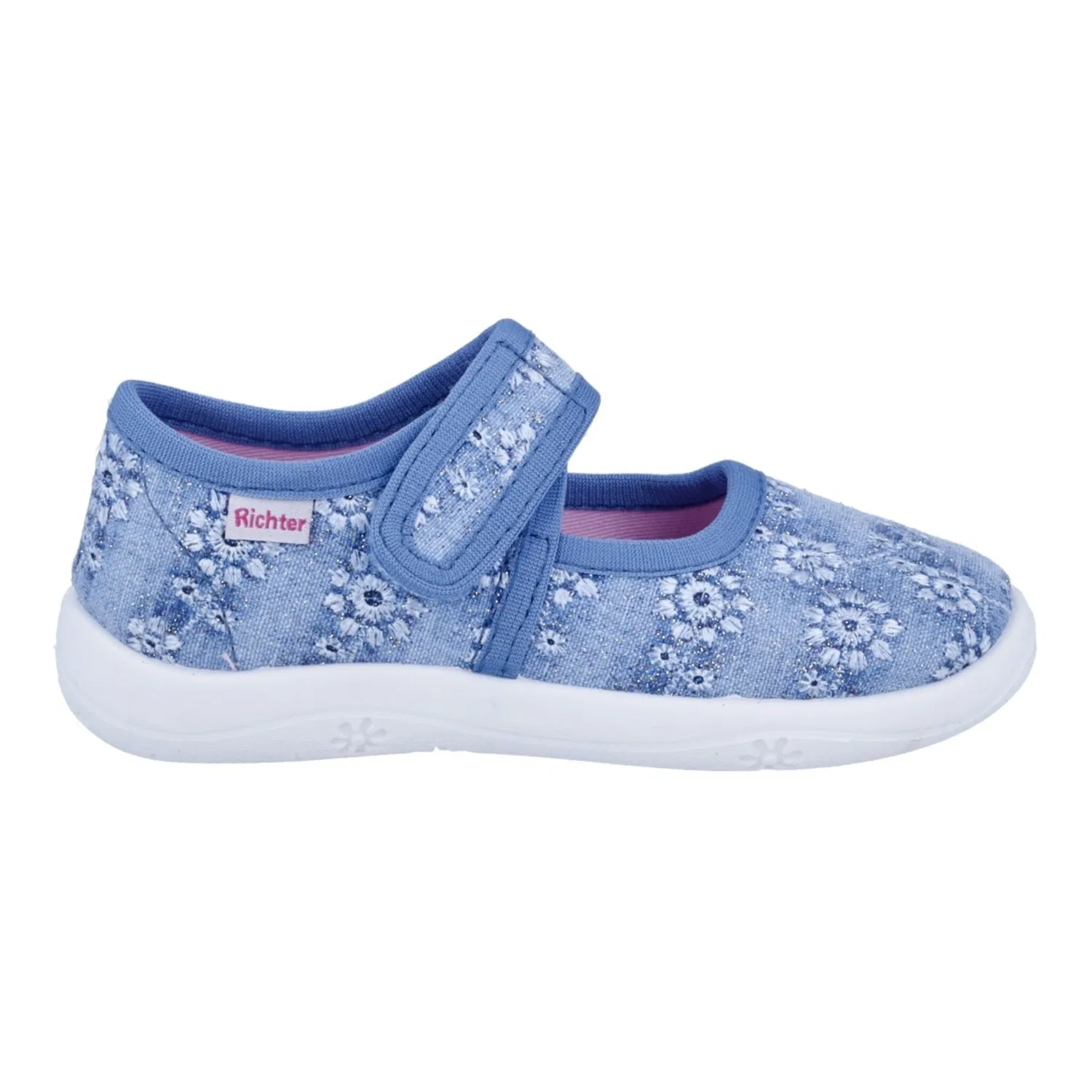 Детские комнатные тапочки с цветочной вышивкой Richter, Light Blue — фото 3