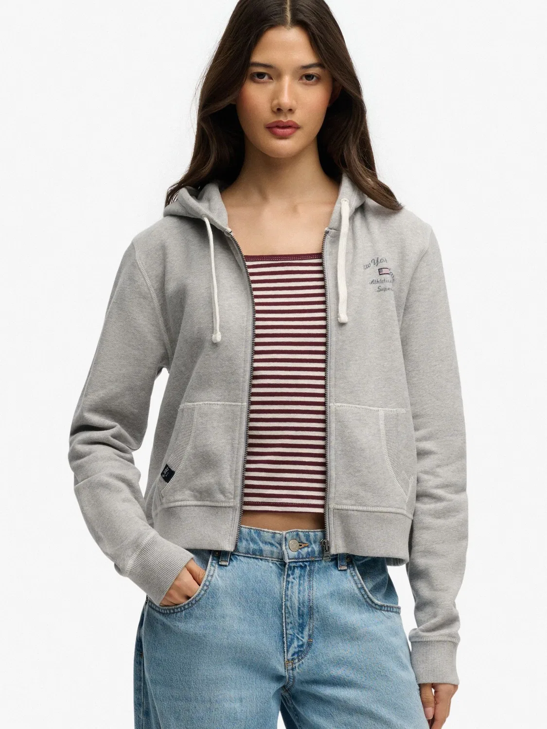Худи-кроп с застежкой-молнией, Athletic Essentials Superdry, серый — фото 2