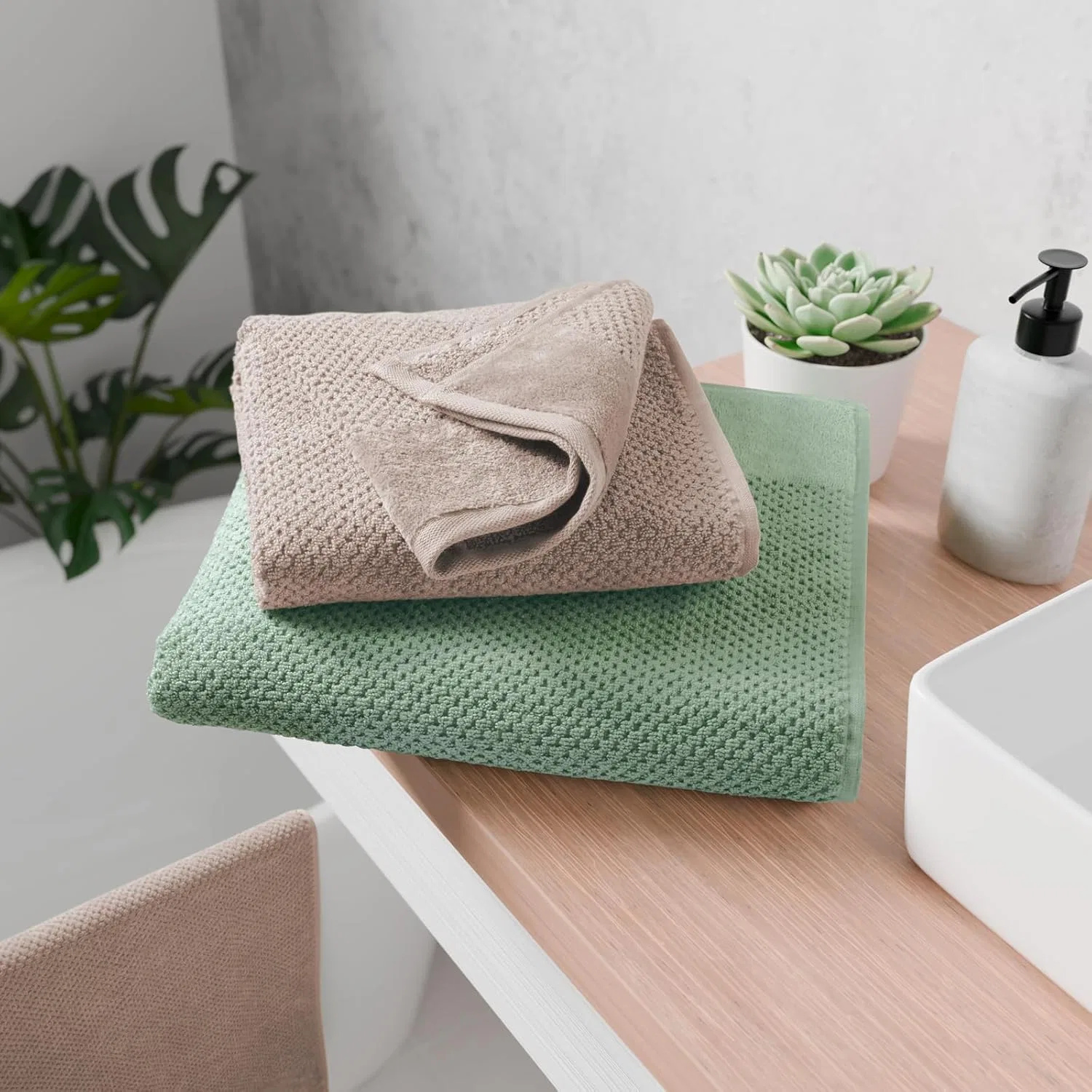 Набор мочалок 8 шт, Pure Label, из 100% хлопка, 16x21 см, Stone | Sage Green — фото 4