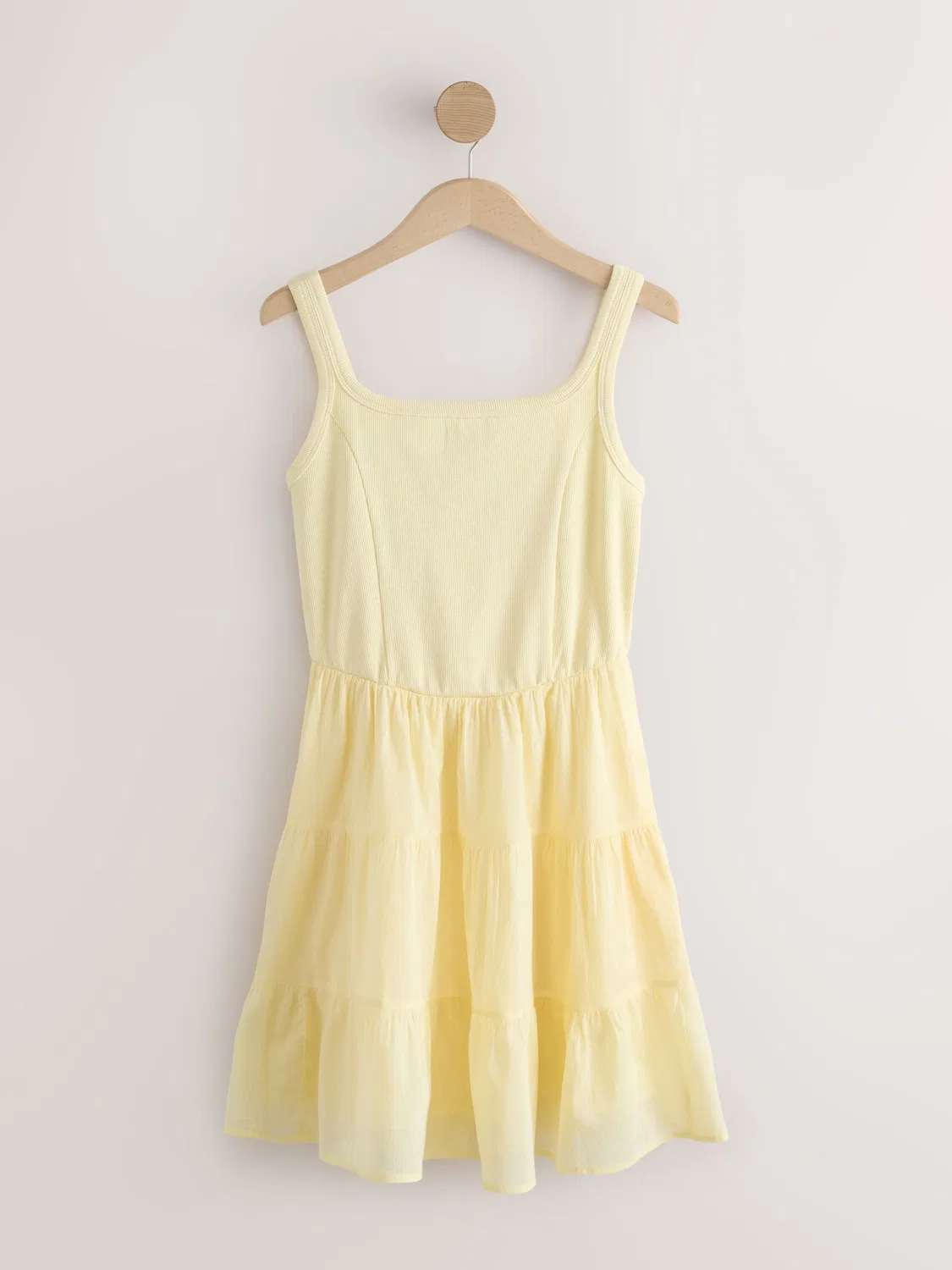 Платье мини летнее, ярусное, с квадратным вырезом, Butter Yellow Next — фото 4