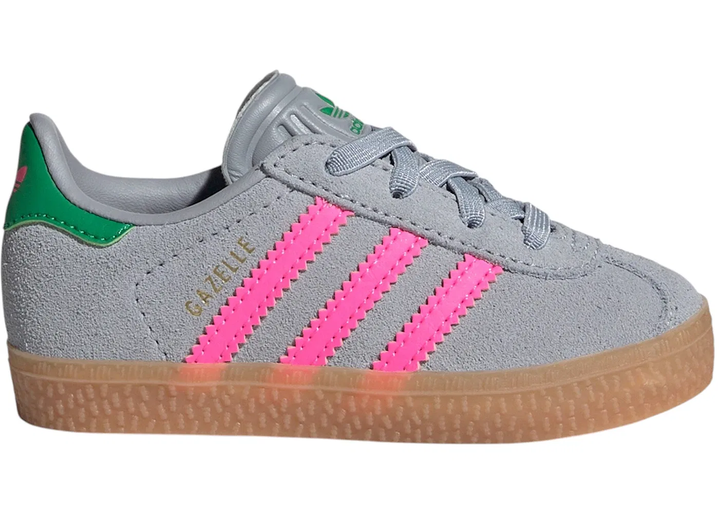 Детские кроссовки с удобной застежкой Adidas Gazelle Comfort Closure, Halo Silver Lucid Pink Green