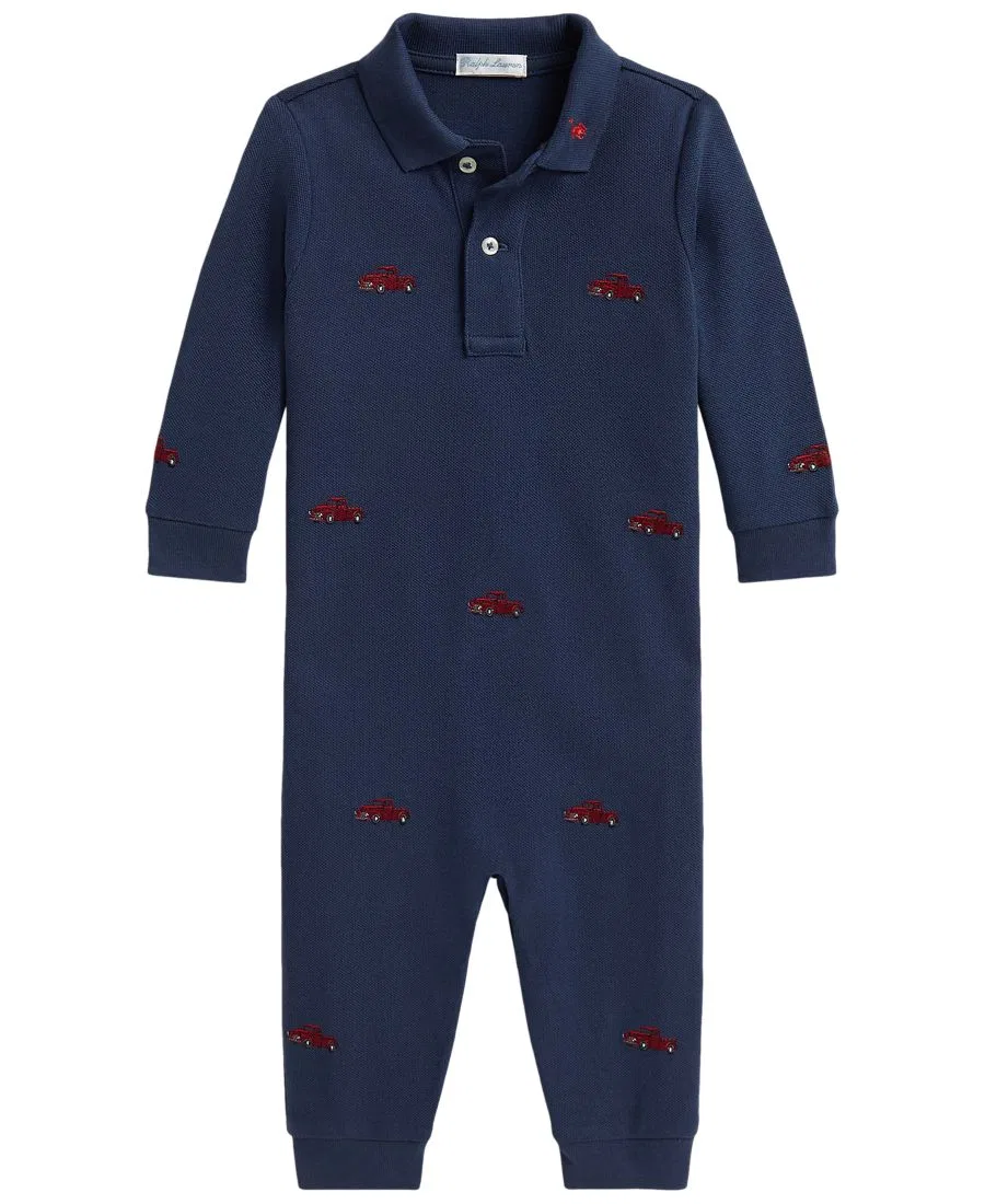 Боди-комбинезон с длинным рукавом, с вышивкой грузовиков Polo Ralph Lauren, Rustic Navy
