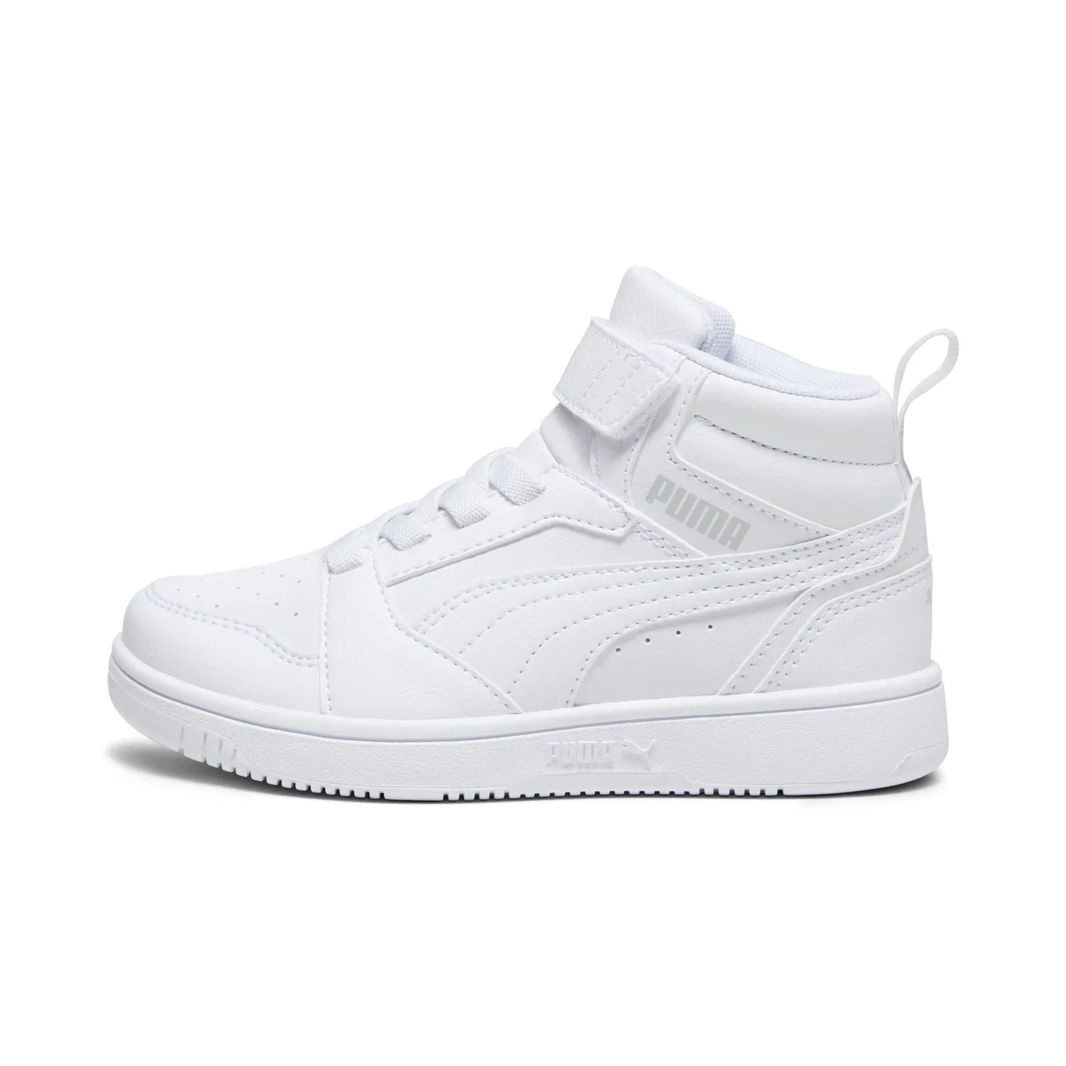 Детские кроссовки с мягкой амортизацией Rebound V6 Mid AC+ PS PUMA, PUMA White-Cool Light Gray — фото 2