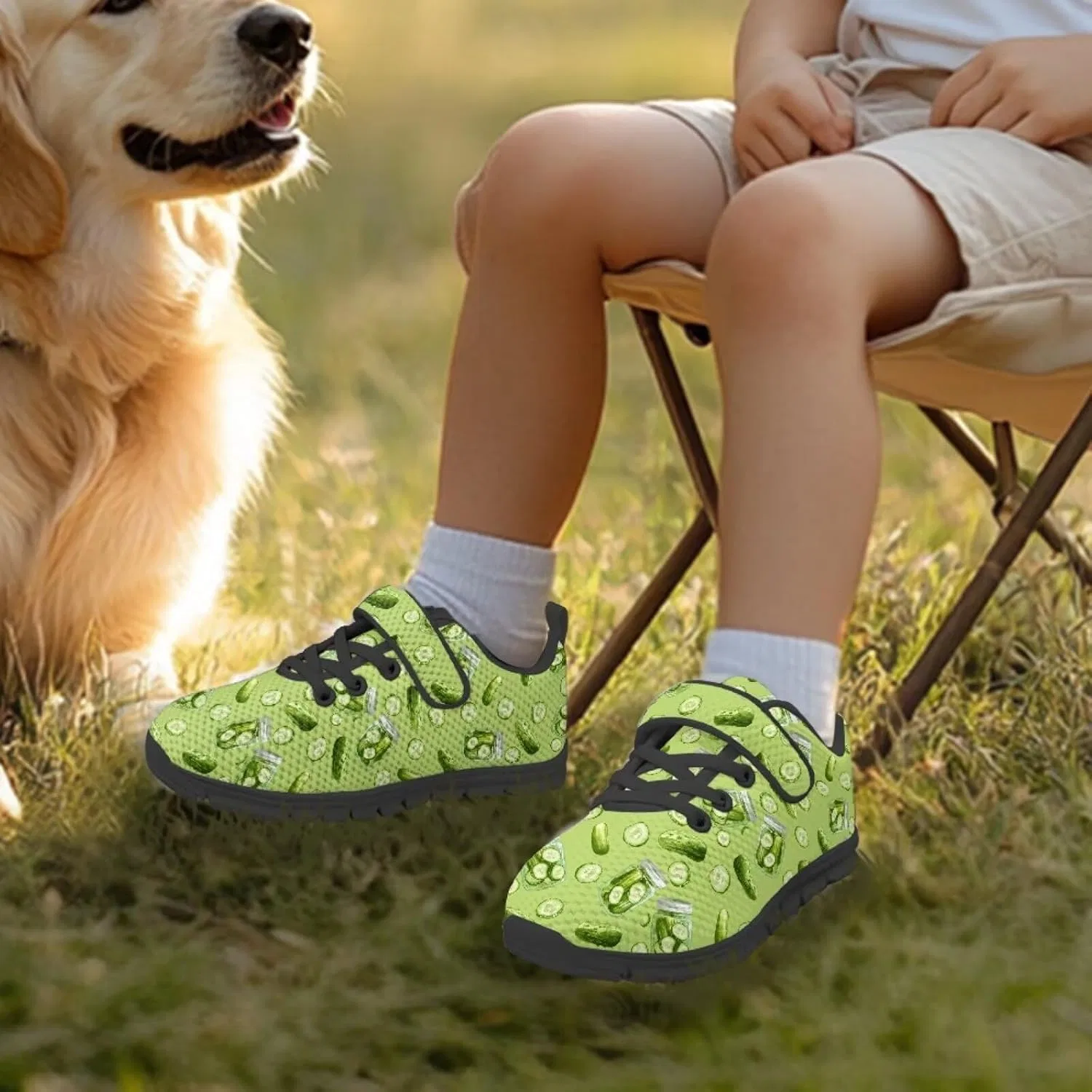 Детские кроссовки для девочек с принтом Green Pickles Pointodoor, Green Pickles Print — фото 2