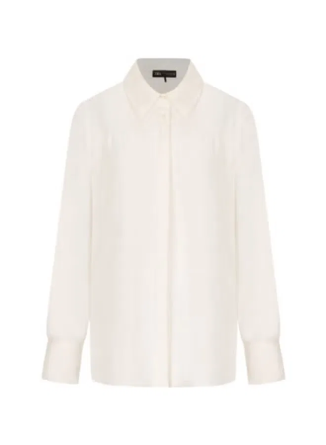 Рубашка с длинным рукавом минималистичная Zara, белая