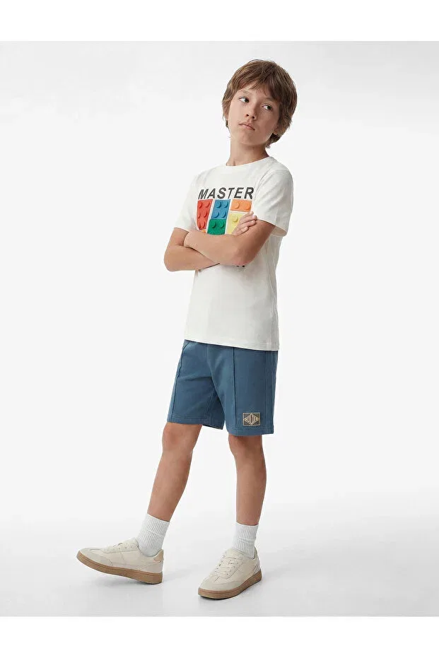 Детские шорты для мальчиков с принтом Beli lace-up cotton printed shorts Koton, Navy Blue — фото 4