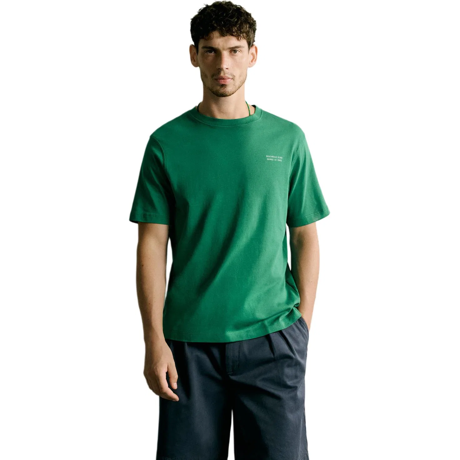 Мужская футболка с круглым вырезом Green ZARA — фото 3