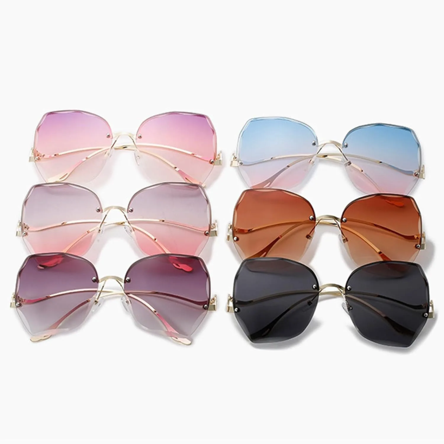 

Женские солнцезащитные очки без оправы, модные, с градиентным переходом цвета, винтажные, для путешествий, защита от УФ-излучения UV400 HHZZYVY, Gold Gray Pink