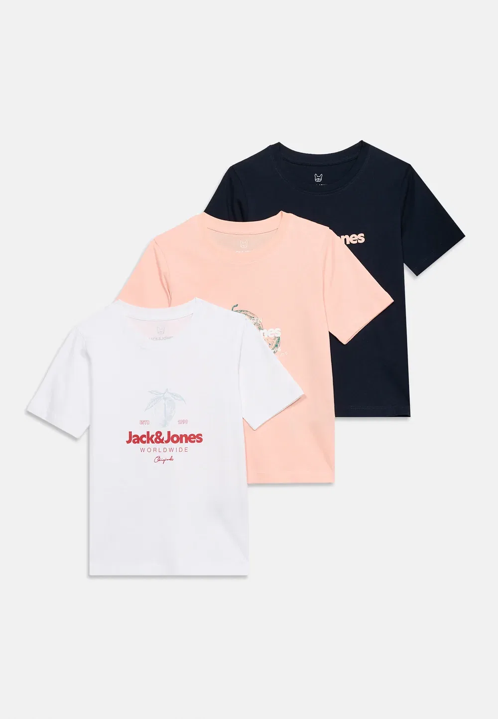 Набор из 3 футболок Jorriviera с принтом Jack & Jones Junior, Sky Captain/Peach Melba/Bright White — фото 3