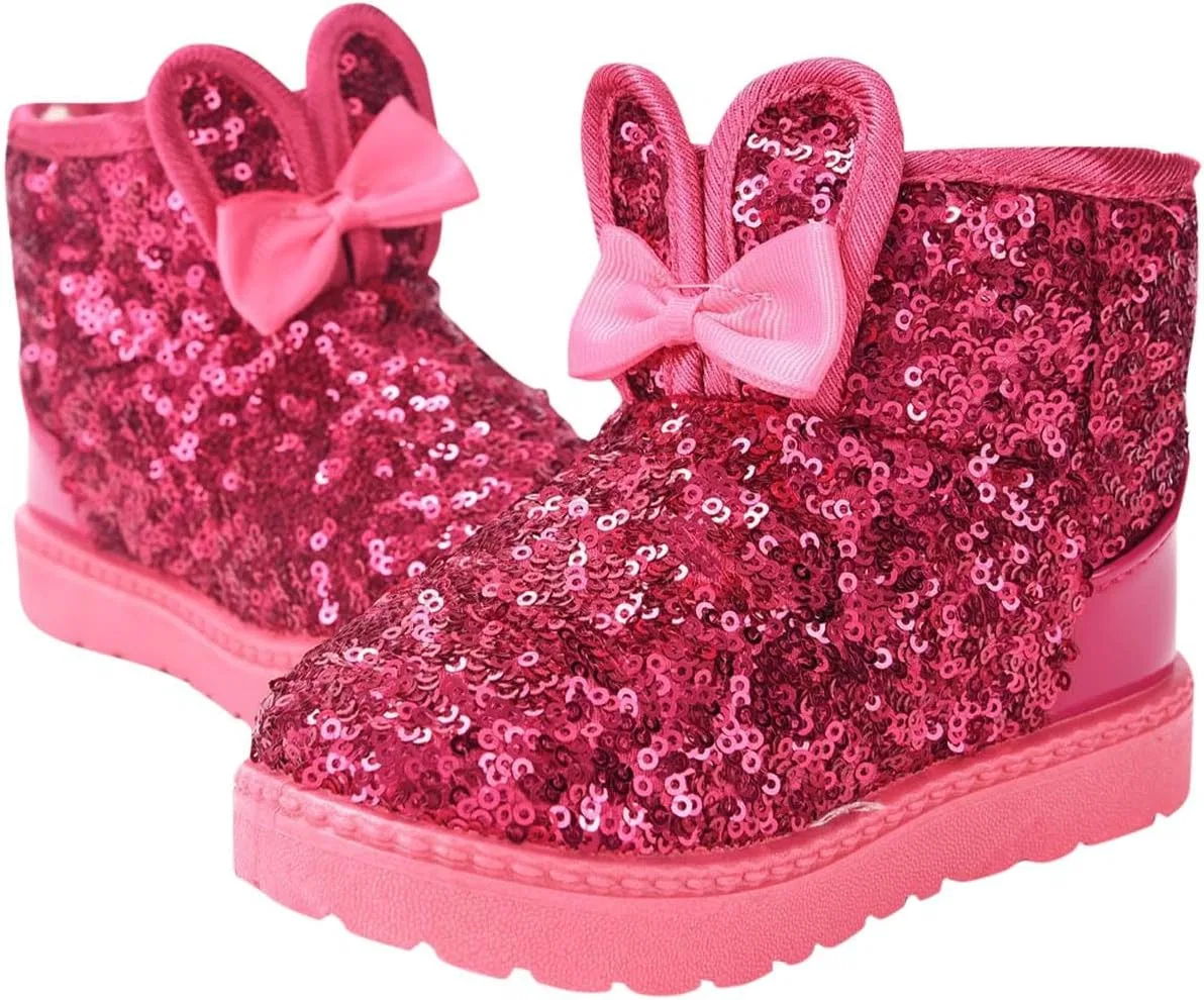 Детские зимние сапоги для девочек с блестками и мехом Zzalalana, Hot Pink