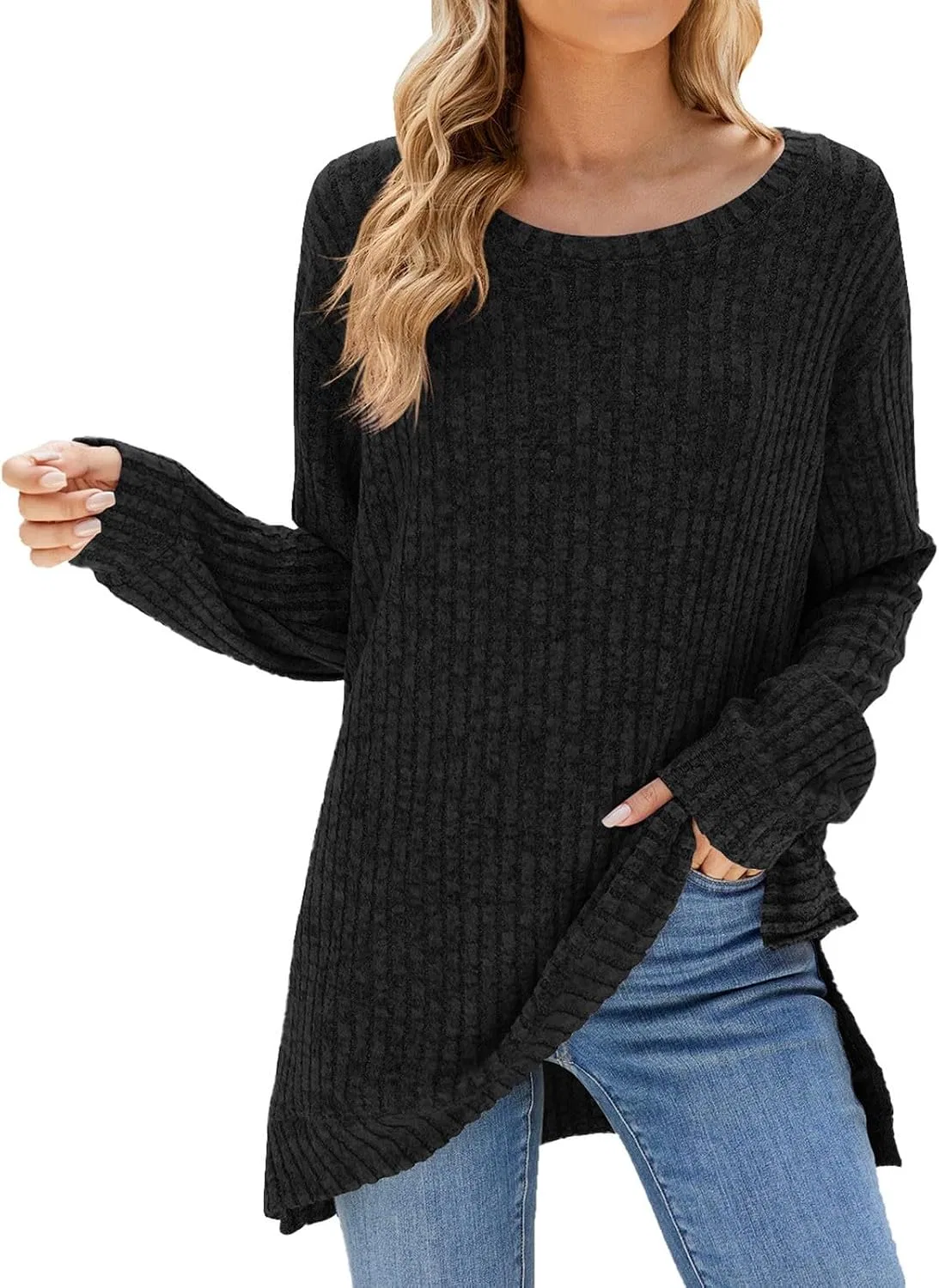 Женский свитер свободного кроя с длинным рукавом, Fireside Sweater, чёрный
