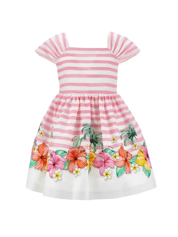 Платье полосатое Day dress Monnalisa, rosa-fuxia, фуксия