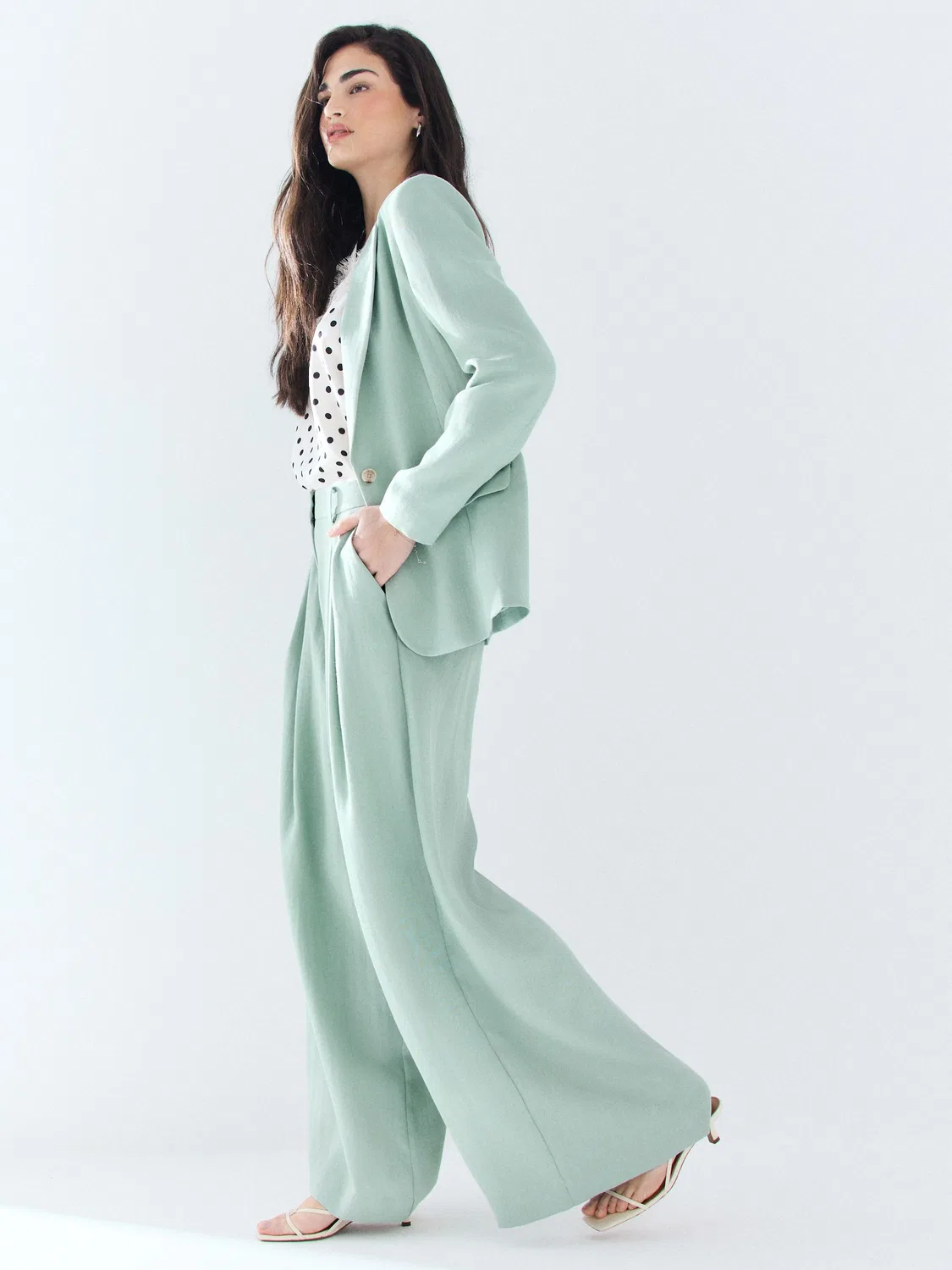 Блейзер однобортный из жатой ткани, Sage Green Next — фото 4