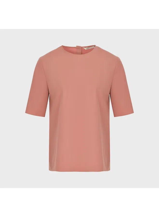 Рубашка оверсайз с коротким рукавом Zara, приглушенный розовый — фото 2