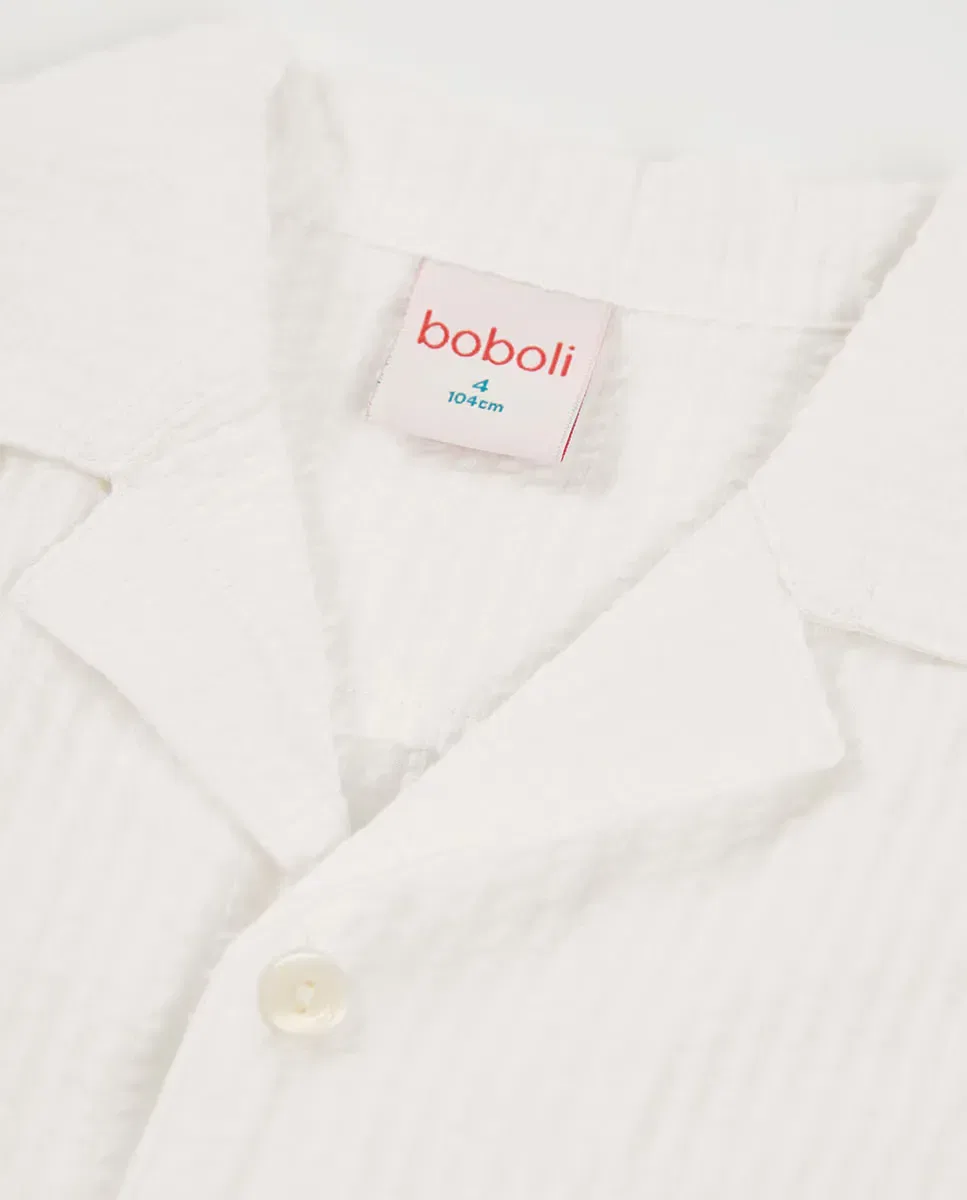Детская рубашка из поплина для мальчиков с принтом Boboli, Blanco — фото 2