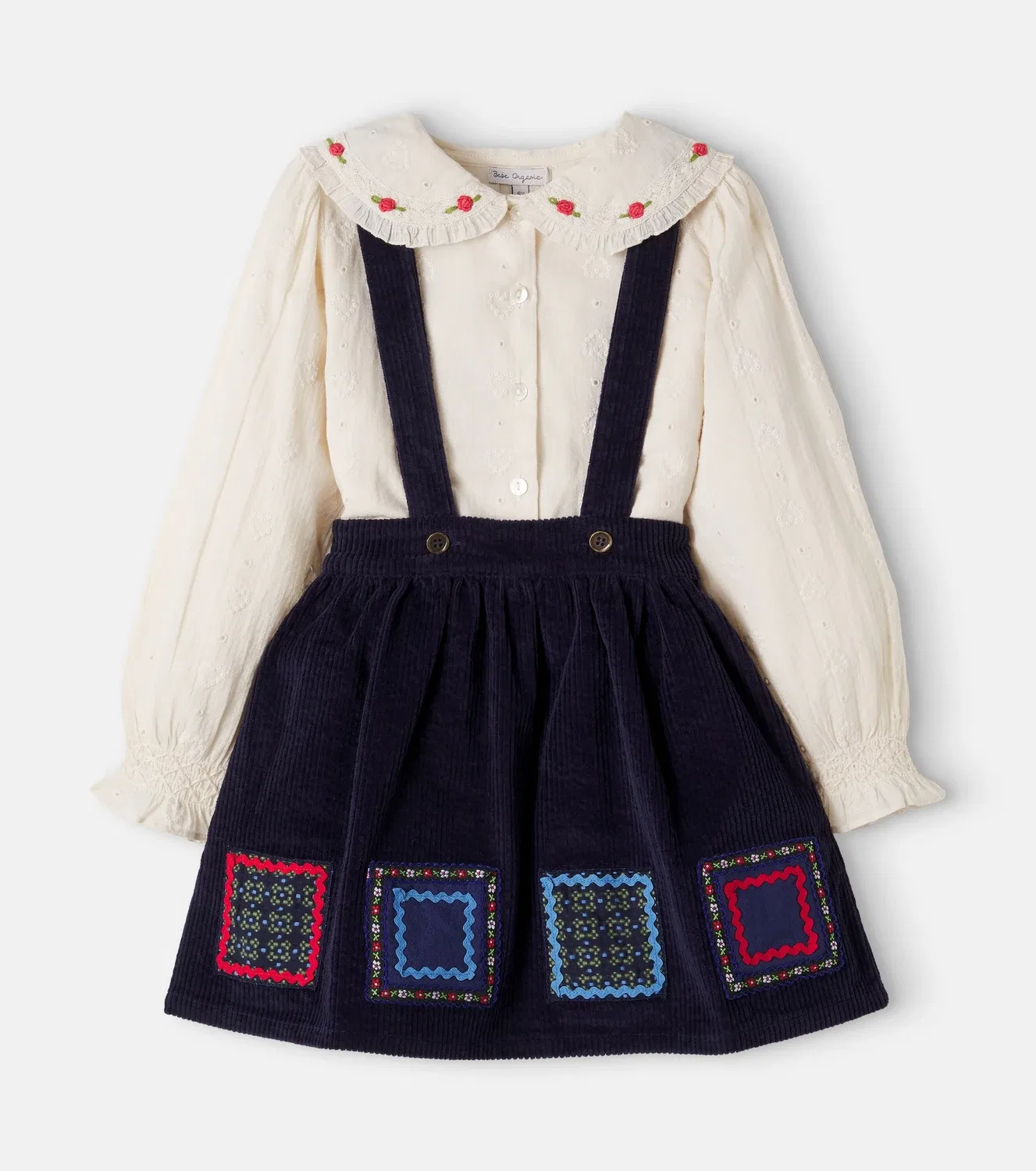 Комплект из блузки и юбки с регулируемыми подтяжками Bebe Organic, мультиколор