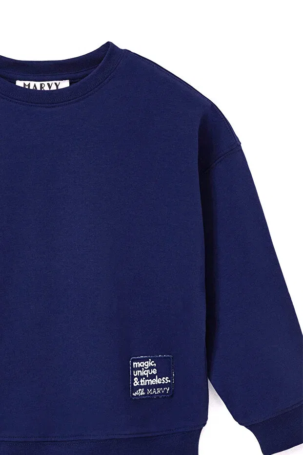 Детские свитшот для девочек оверсайз с вышивкой Marvy, Navy Blue — фото 3