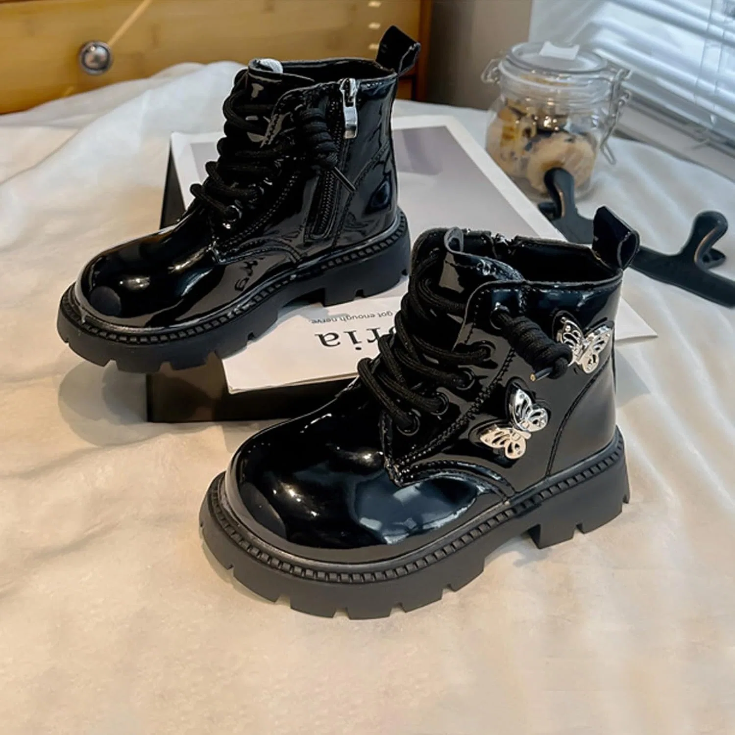 Детские ботинки для девочек с принтом, модель Combat Boot, Black — фото 3