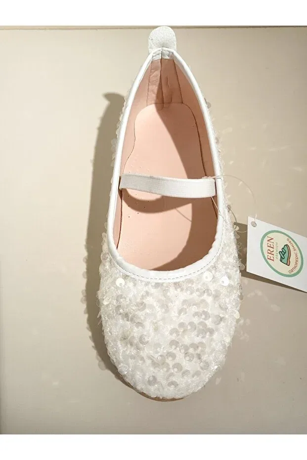 Детские балетки для девочек с блестками Eren Premium, White