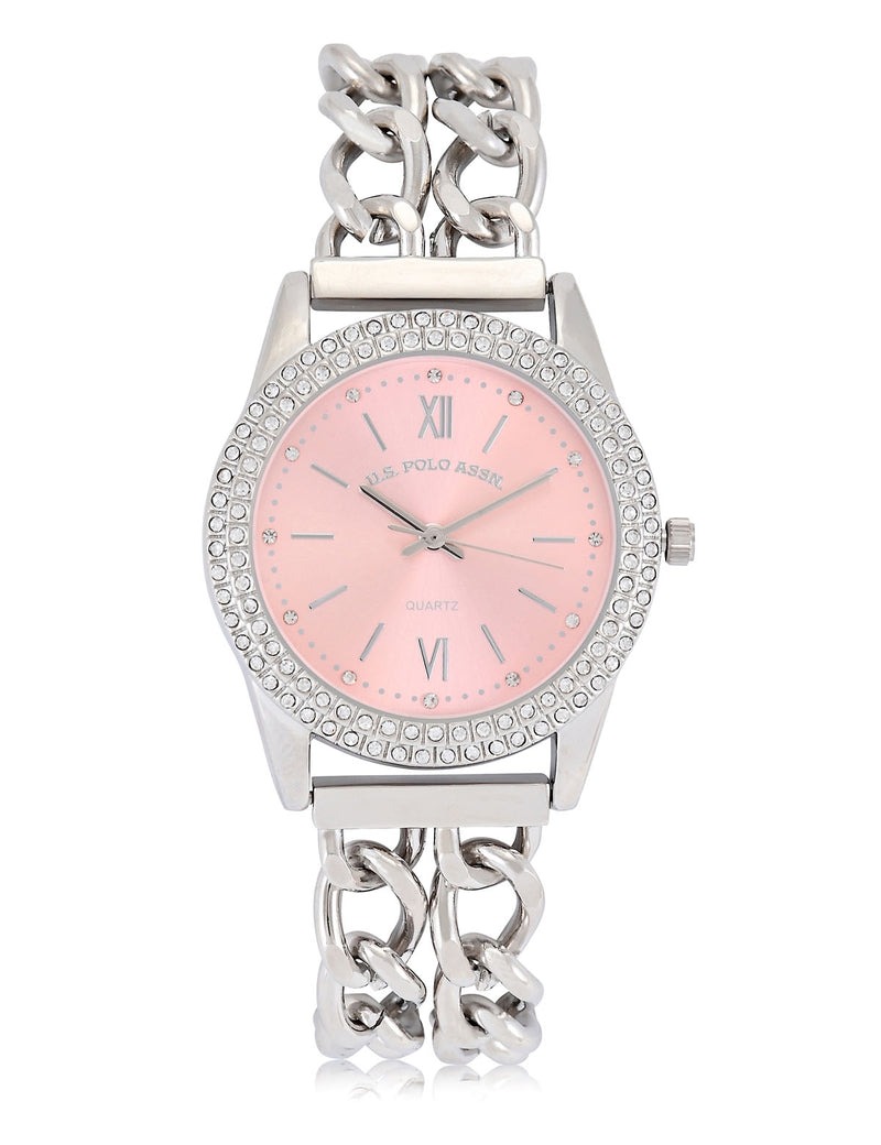 

Часы U.S. Polo Assn Ladies Classic Silver And Pink Bracelet, серебристый