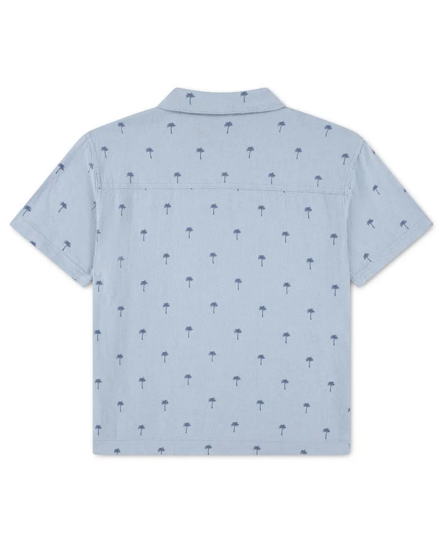 Детская рубашка с коротким рукавом из льна и вискозы, модель Camp Shirt abercrombie kids, Seagrass — фото 4