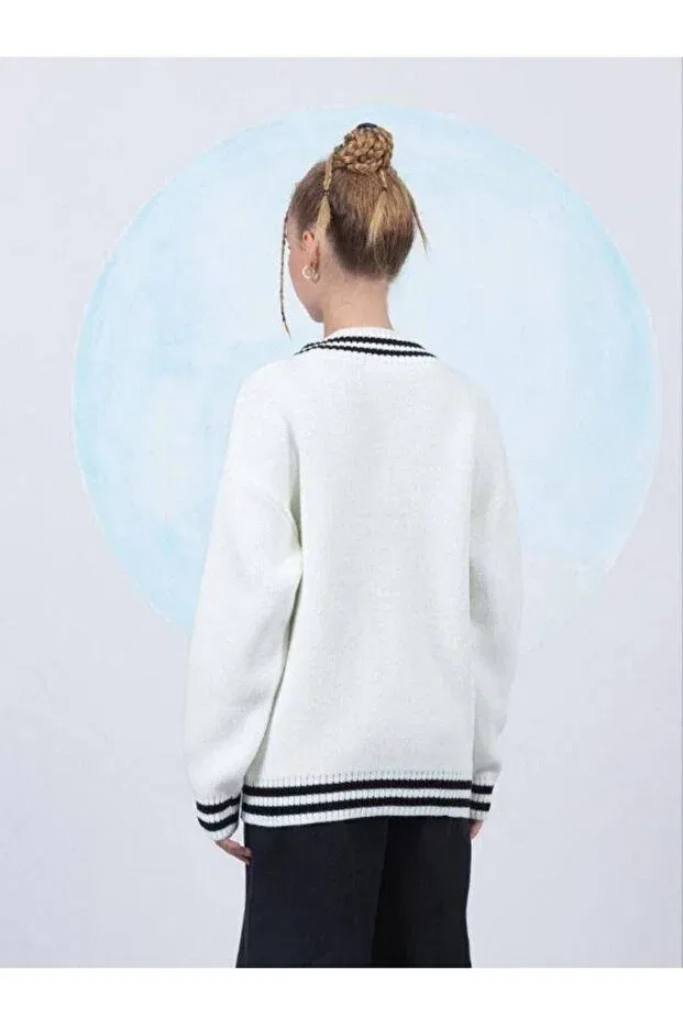 Детский кардиган для девочек с пуговицами College cardigan Zekids, Cream — фото 3