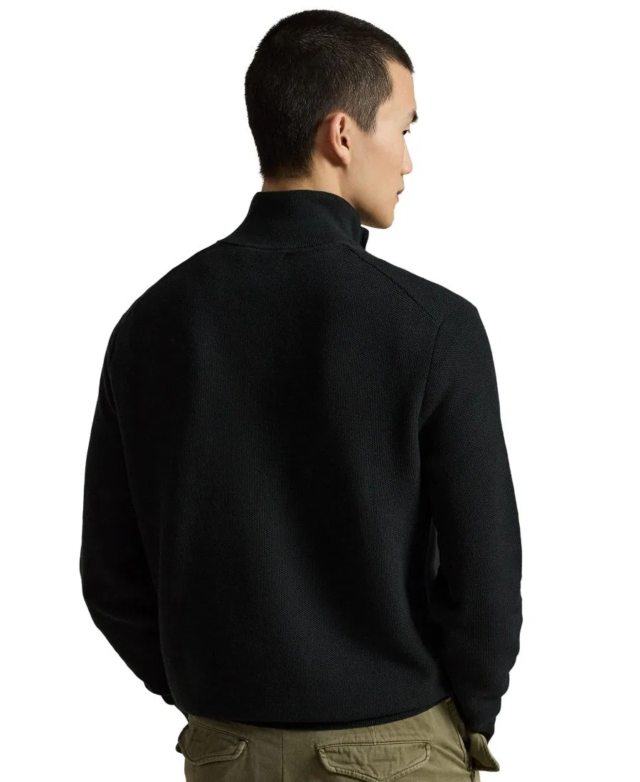 Свитер из хлопка с мелкой вязкой, полузастежкой-молнией Polo Ralph Lauren, Polo Black — фото 4