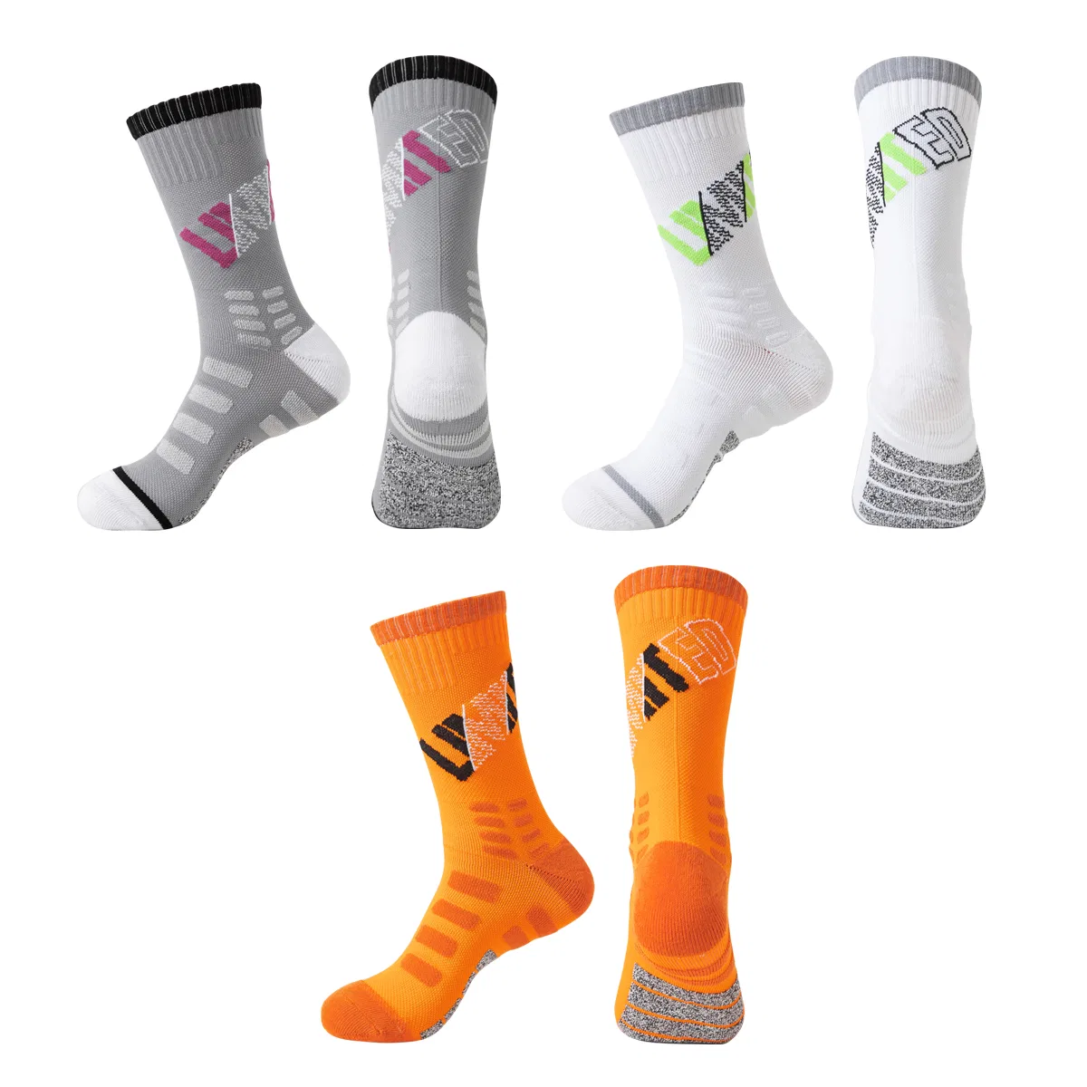 Детские носки для баскетбола с принтом, комплект из 3 пар, Trend Party Series, MIIOW, White Green+Gray+Orange