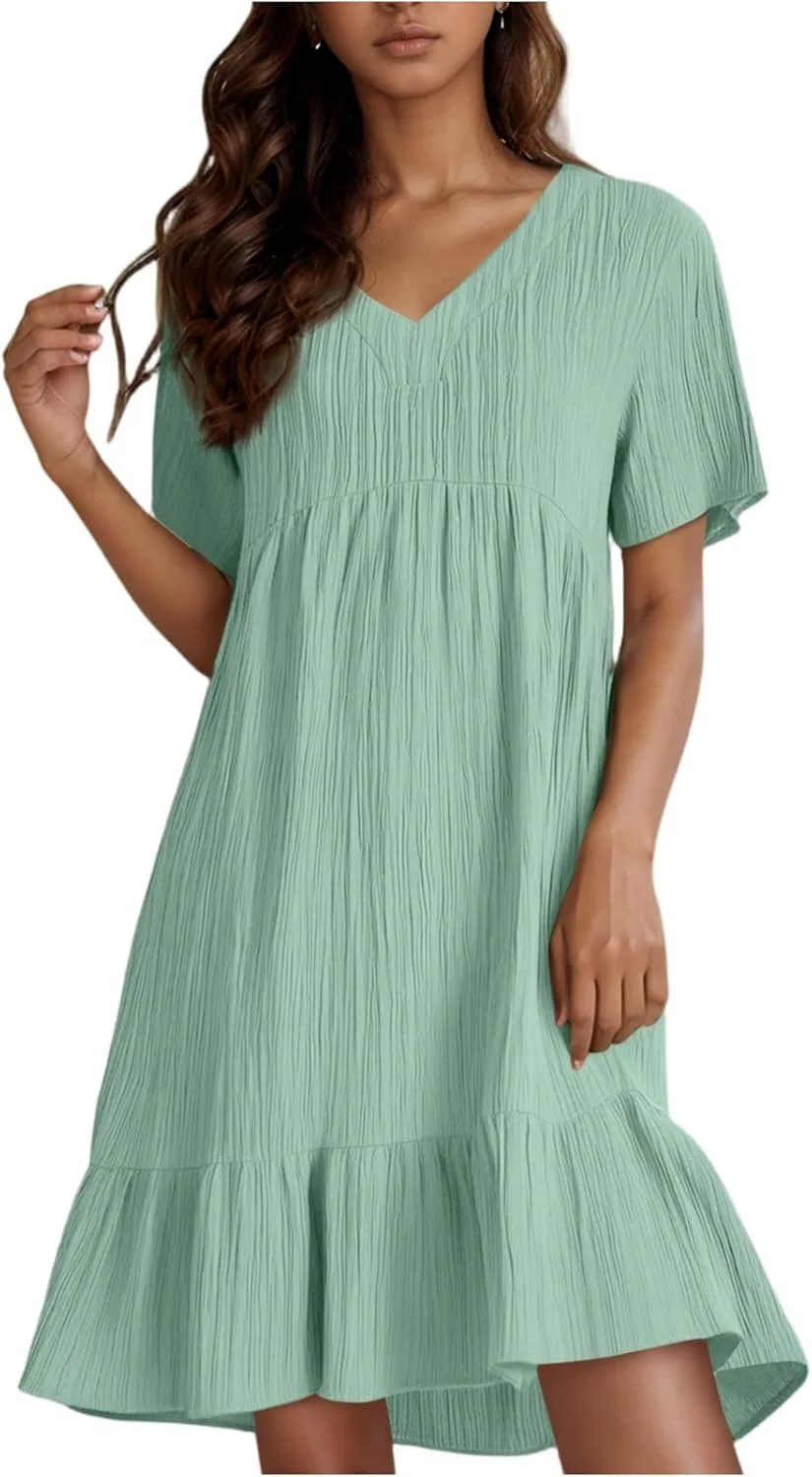 Женское летнее мини-платье с V-образным вырезом Generic, Mint Green