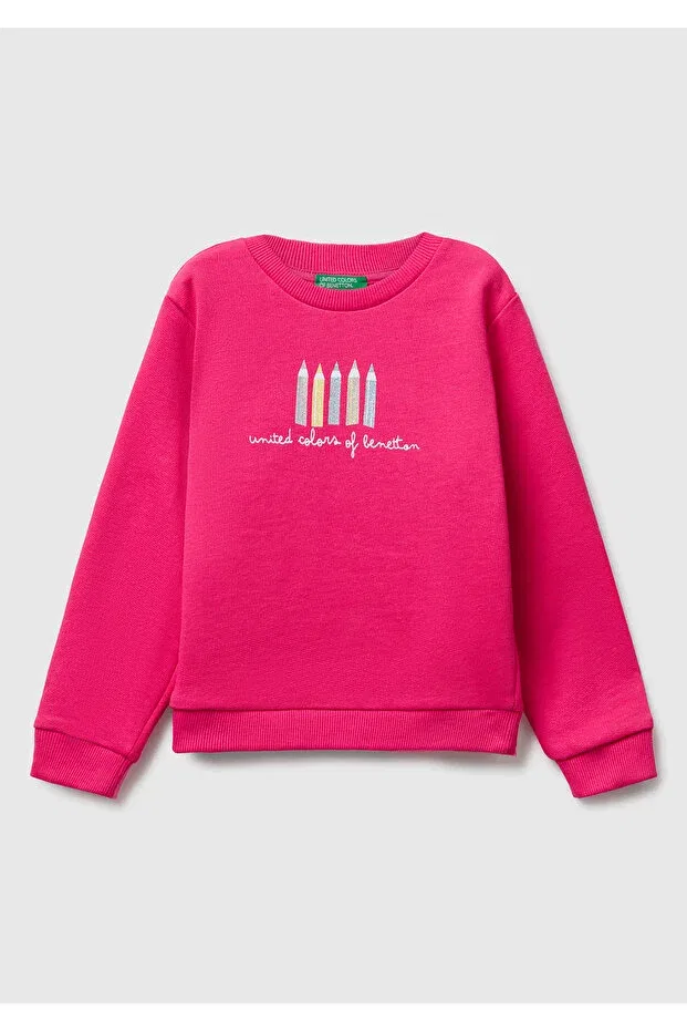 Детские свитшот для девочек с принтом United Colors Of Benetton, Pink