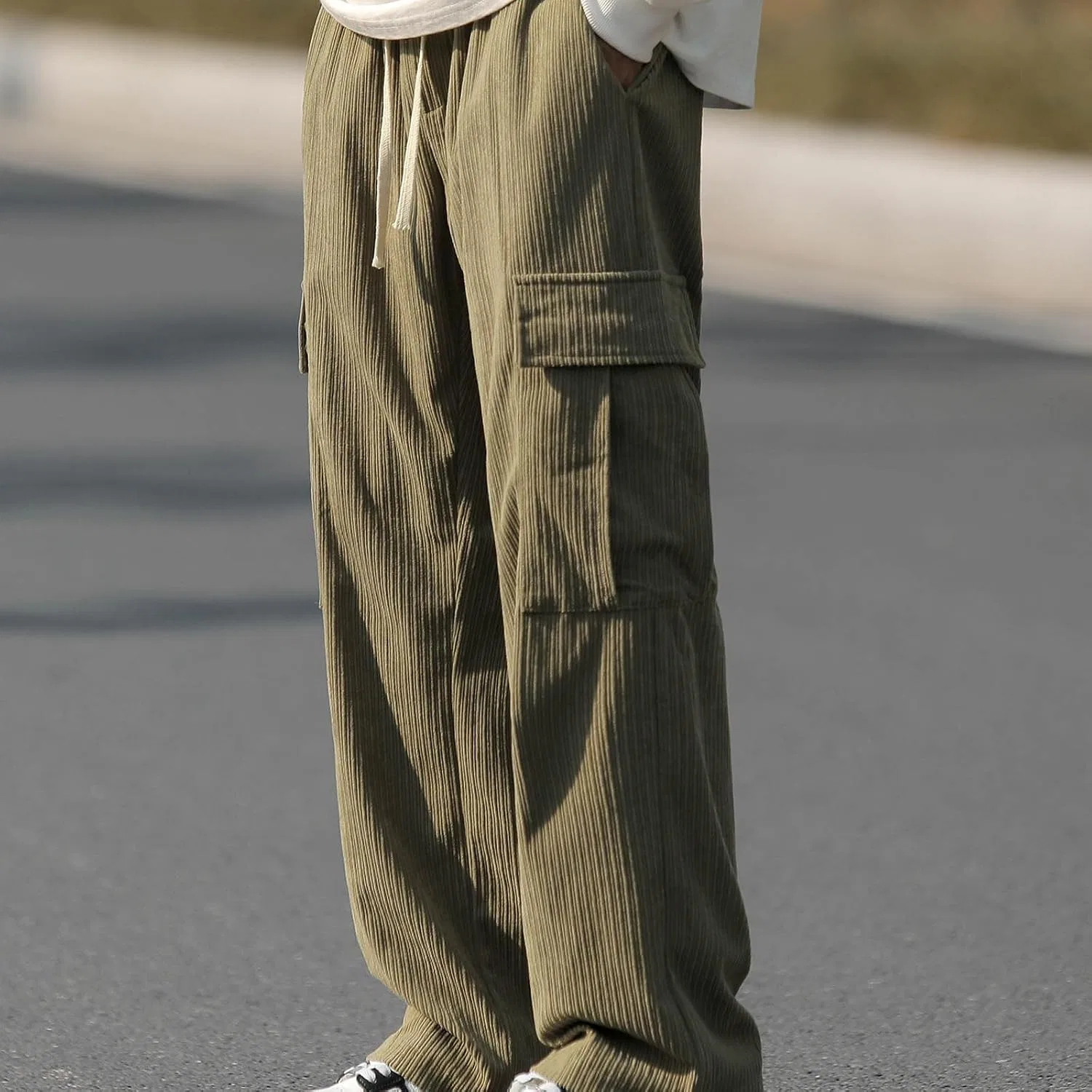 Мужские хлопковые спортивные штаны с карманами, Corduroy Cargo, хаки — фото 2