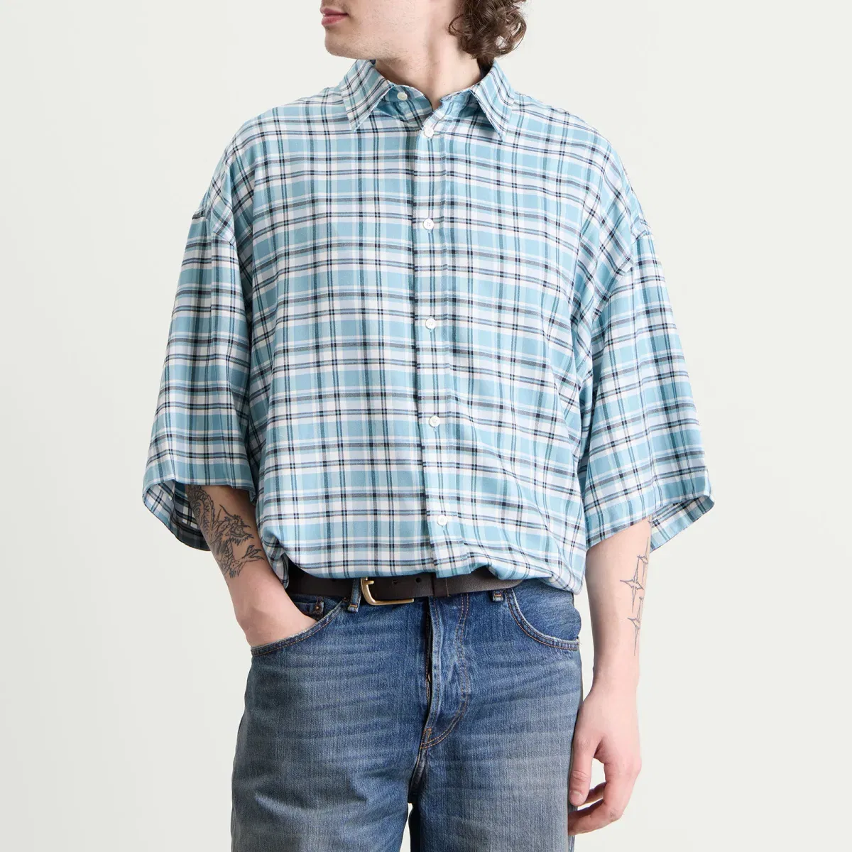 Рубашка с коротким рукавом Short Sleeve Check Shirt Acne Studios, Turquoise/Blue/White — фото 2
